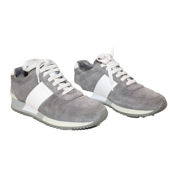 Womens Prada Gray Suede White Leather Trainers Athletic Shoe Size 38 8 - Picture 1 of 12